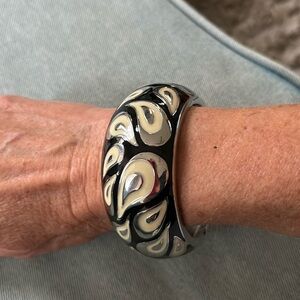 Black silver and white bangle style bracelet